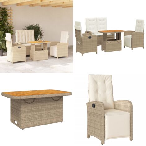 Ensemble à manger de jardin coussins 4 pcs beige résine tressée - Chaise de jardin - Banc de jardin