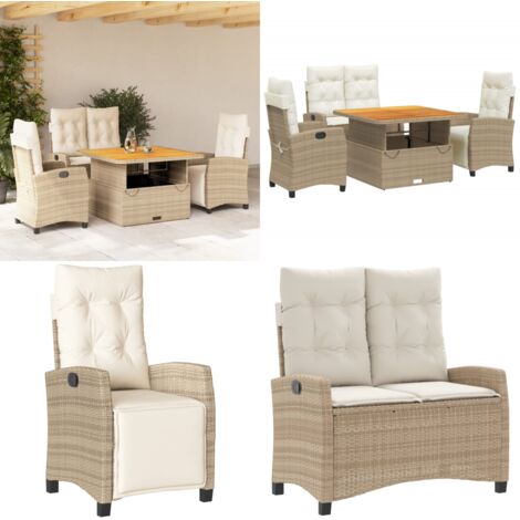 Ensemble à manger de jardin coussins 4 pcs beige résine tressée - Chaise de jardin - Banc de jardin