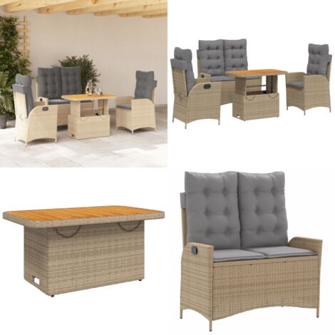 Ensemble à manger de jardin coussins 4 pcs beige résine tressée - Chaise de jardin - Banc de jardin