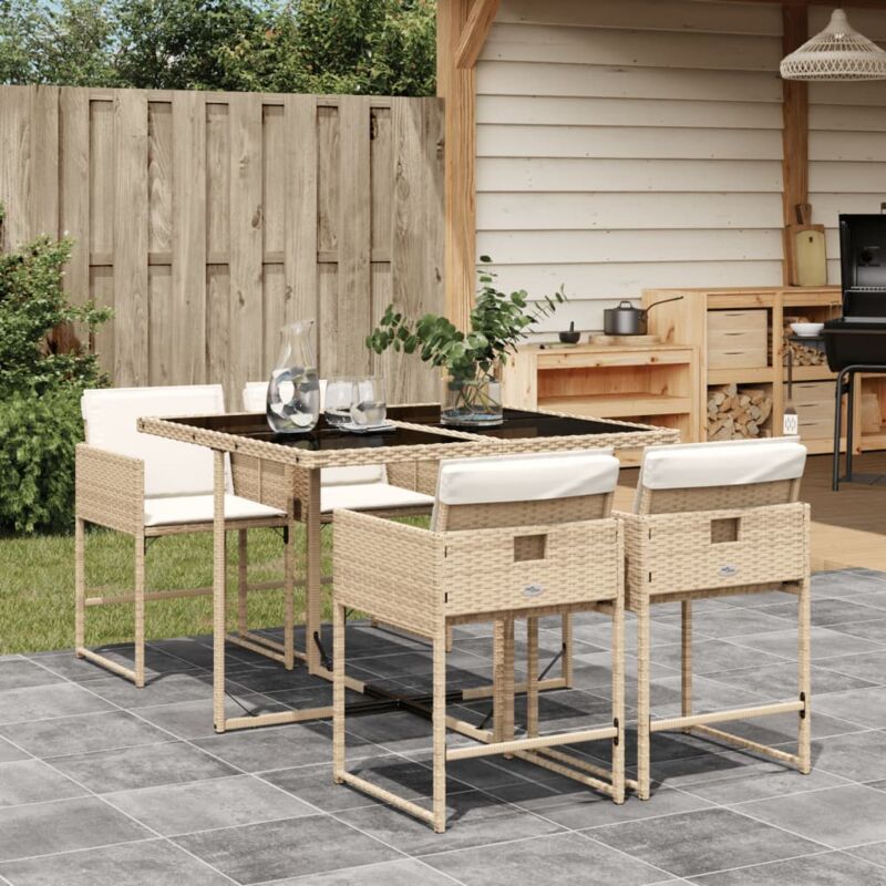 Ensemble à manger de jardin avec coussins 5pcs Beige poly rotin - Vidaxl