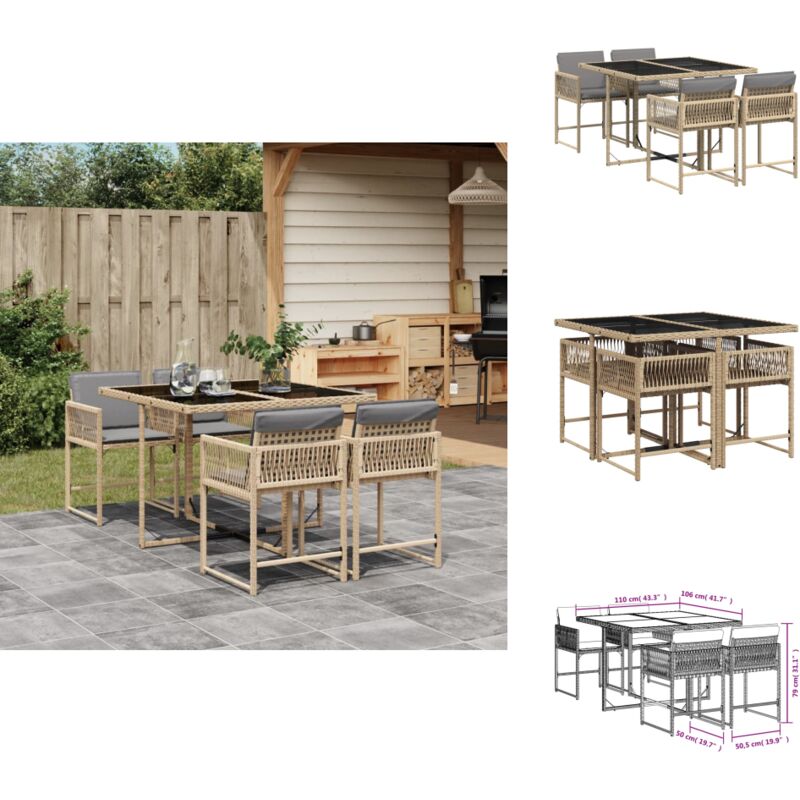 Ensemble à manger de jardin coussins 5 pcs mélange beige rotin - Ensemble De Salle À Manger De Jardin - Ensembles De Salle À Manger De Jardin