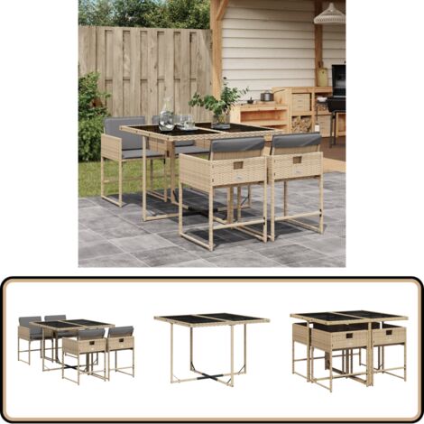 Ensemble à manger de jardin coussins 5 pcs mélange beige rotin - Salon De Jardin - Set De Salon De Jardin - Meuble De Jardin - Table De Jardin - Chaises De Jardin