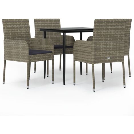Ensemble à manger de jardin coussins 5 pcs  Mobilier de jardin noir et gris