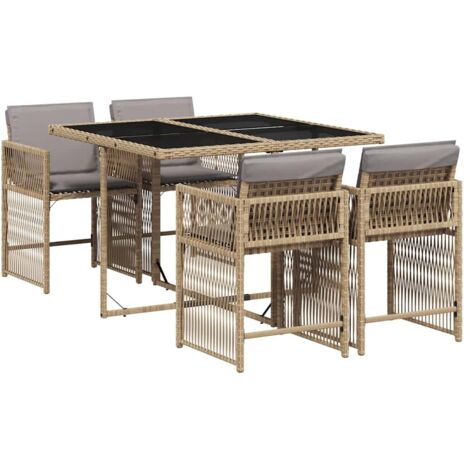 Ensemble à manger de jardin coussins 5 pcs，Salon de jardin mélange beige rotin CFW85552