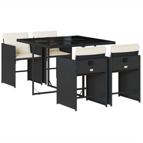 Ensemble à manger de jardin coussins 5 pcs，Salon de jardin Noir Résine tressée CFW57918