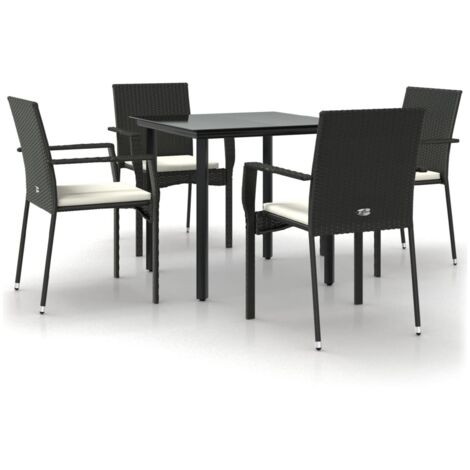 Ensemble à manger de jardin coussins 5 pcs，Salon de jardin Noir Résine tressée CFW88967