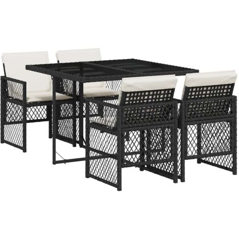 Ensemble à manger de jardin coussins 5pcs  Mobilier de jardin noir résine tressée