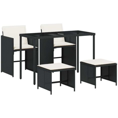Ensemble à manger de jardin coussins 5pcs Noir Résine tressée