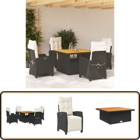 Ensemble à manger de jardin coussins 5pcs Noir Résine tressée - Ensemble Salon De Jardin - Meuble De Jardin - Table Extensible - Chaises Pliantes - Fauteuil Inclinable