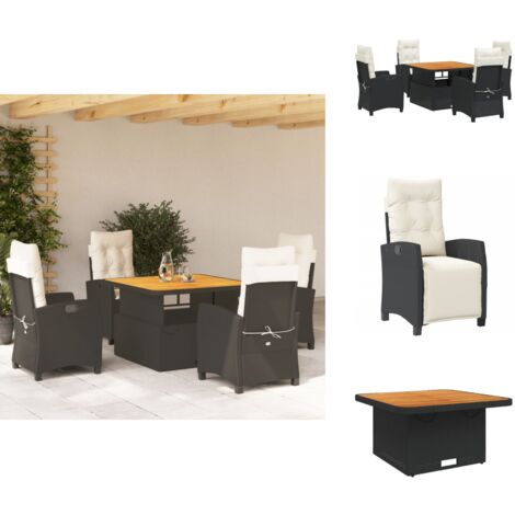 Ensemble à manger de jardin coussins 5pcs Noir Résine tressée - Ensemble Salon De Jardin - Meuble Extérieur - Table Extensible - Chaises Pliantes - Fauteuil Inclinable