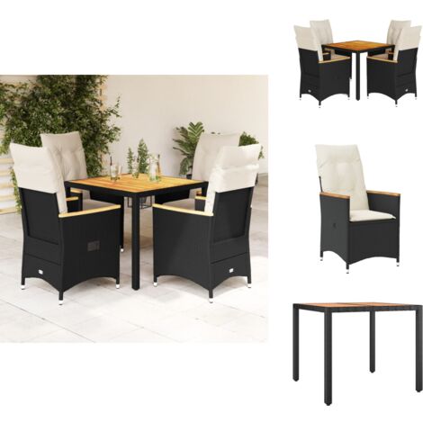 Ensemble à manger de jardin coussins 5pcs Noir Résine tressée - Ensemble Salon De Jardin - Mobilier De Jardin - Chaises Pliantes - Table De Jardin - Set De Jardin