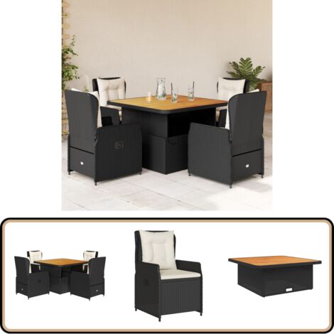 Ensemble à manger de jardin coussins 5pcs Noir Résine tressée - Ensemble Salon De Jardin - Mobilier De Jardin - Table Extensible - Chaises Pliantes - Résine Tressée