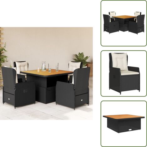 Ensemble à manger de jardin coussins 5pcs Noir Résine tressée - Ensemble Salon De Jardin - Mobilier De Jardin - Table Extensible - Chaises Pliantes - Résine Tressée