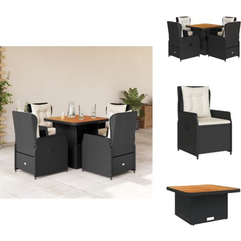 Ensemble à manger de jardin coussins 5pcs Noir Résine tressée - Ensemble Salon De Jardin - Mobilier De Jardin - Table Extensible - Chaises Pliantes - Résine Tressée