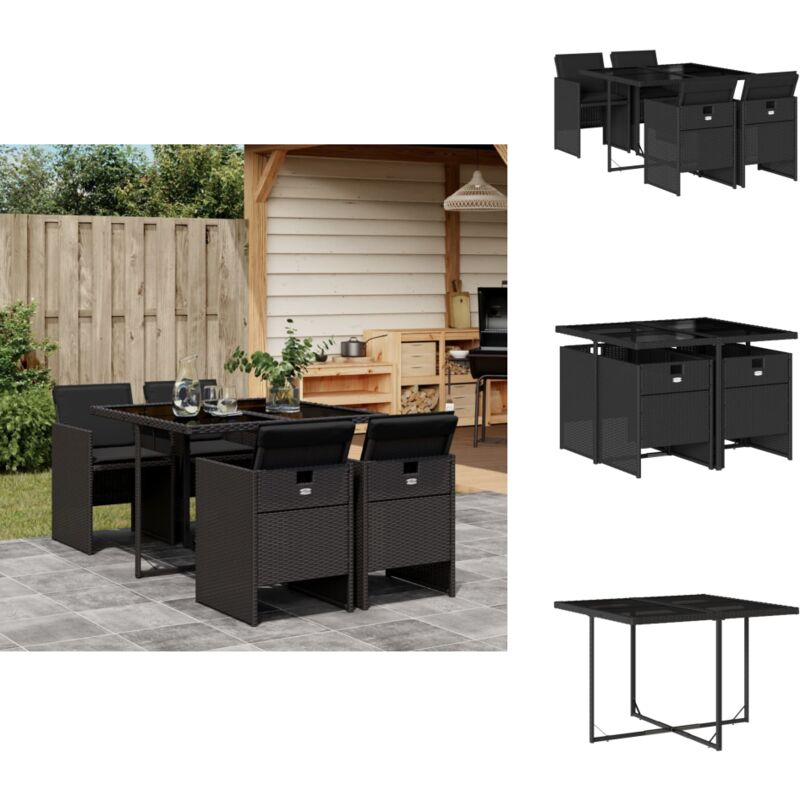 Ensemble à manger de jardin coussins 5pcs Noir Résine tressée - Meubles De Jardin - Salon De Jardin - Set De Table - Résine Tressée - Mobilier