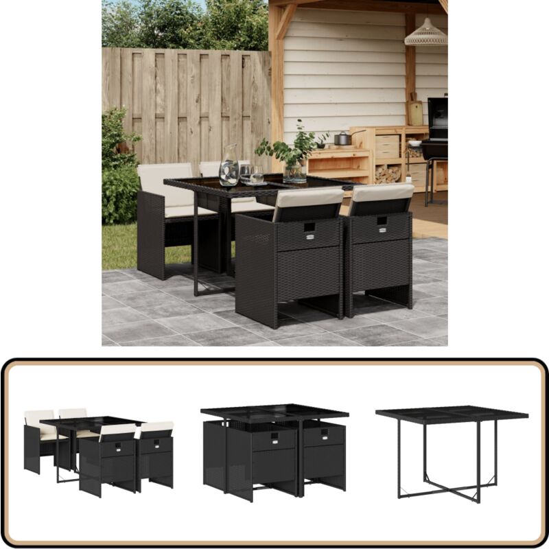 Ensemble à manger de jardin coussins 5pcs Noir Résine tressée - Salon De Jardin - Meuble De Jardin - Set De Salon De Jardin - Mobilier De Jardin