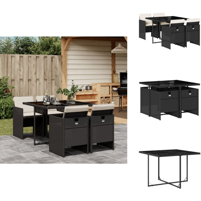 Ensemble à manger de jardin coussins 5pcs Noir Résine tressée - Salon De Jardin - Meuble De Jardin - Set De Salon De Jardin - Mobilier De Jardin