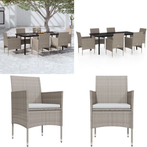 Ensemble à manger de jardin coussins 7 pcs Beige/noir - Chaises de jardin - Table de jardin
