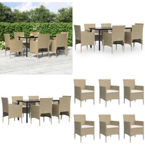 Ensemble à manger de jardin coussins 7 pcs Beige/noir - Chaises de jardin - Table de jardin