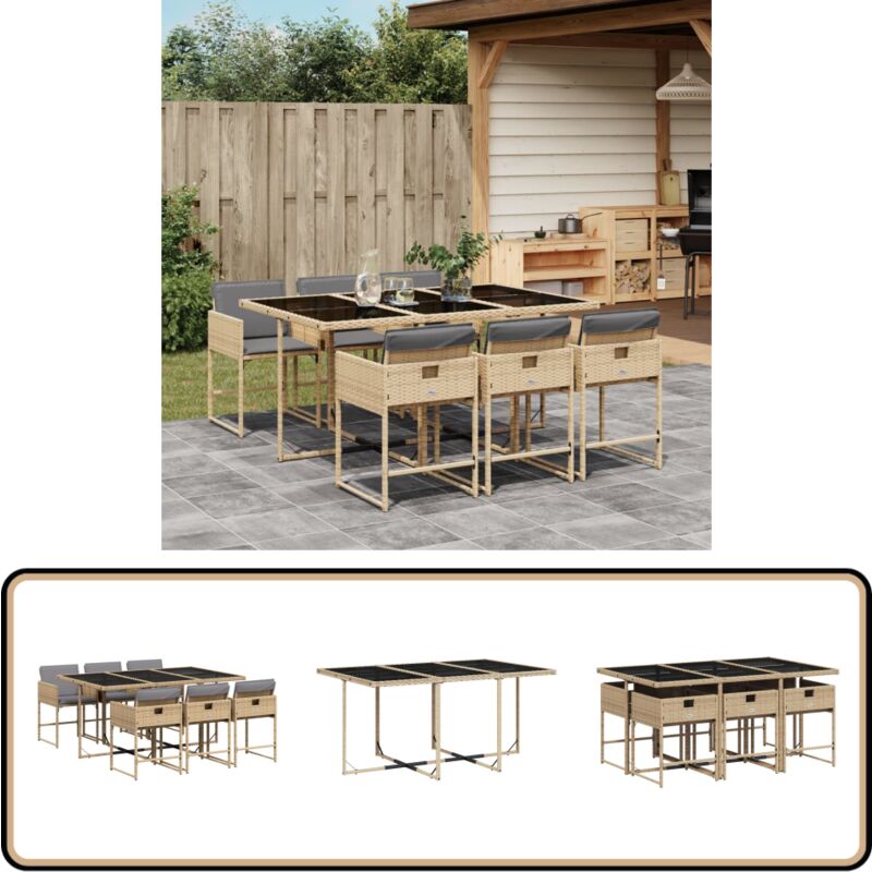 Ensemble à manger de jardin coussins 7 pcs mélange beige rotin - Ensemble Salon De Jardin - Meuble De Jardin - Mobilier De Jardin - Set De Jardin