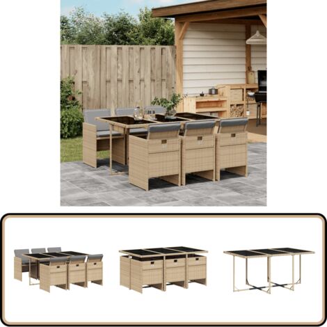 Ensemble à manger de jardin coussins 7 pcs mélange beige rotin - Salon De Jardin - Meuble De Jardin - Set De Salon De Jardin - Ensemble De Jardin - Mobilier De Jardin