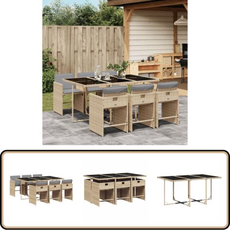 Ensemble à manger de jardin coussins 7 pcs mélange beige rotin - Salon De Jardin - Meuble De Jardin - Set Salon De Jardin - Résine Tressée - Mobilier Extérieur