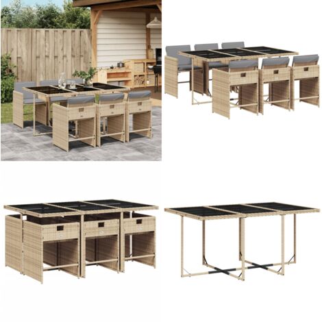 Ensemble à manger de jardin coussins 7 pcs mélange beige rotin - Salon De Jardin - Meuble De Jardin - Set Salon De Jardin - Résine Tressée - Mobilier Extérieur - Home & Living