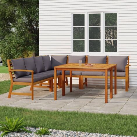 Ensemble à manger de jardin coussins 7 pcs-Salon de jardin Bois acacia 195499