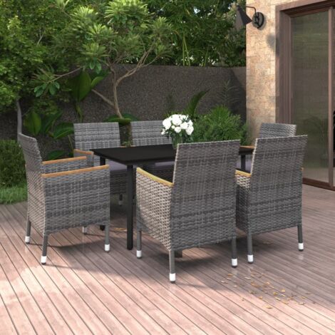 Ensemble à manger de jardin coussins 7 pcs-Salon de jardin Résine tressée Verre 257542
