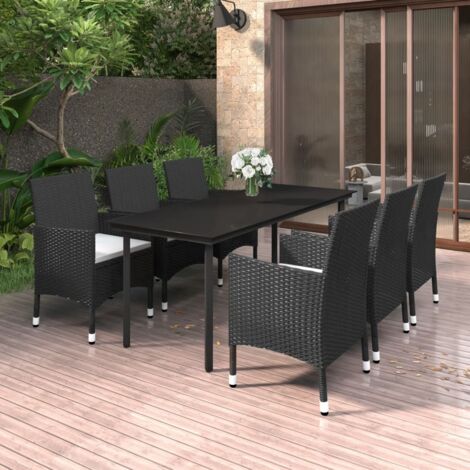 Ensemble à manger de jardin coussins 7 pcs-Salon de jardin Résine tressée Verre 752286