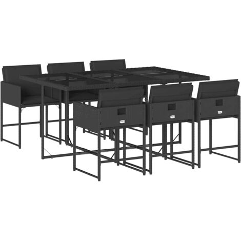 Ensemble à manger de jardin coussins 7pcs  Mobilier de jardin Noir Résine tressée