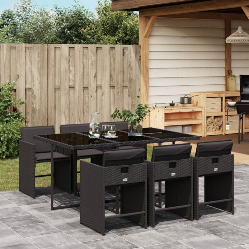 Ensemble à manger de jardin coussins 7pcs Noir Résine tressée - Vidaxl