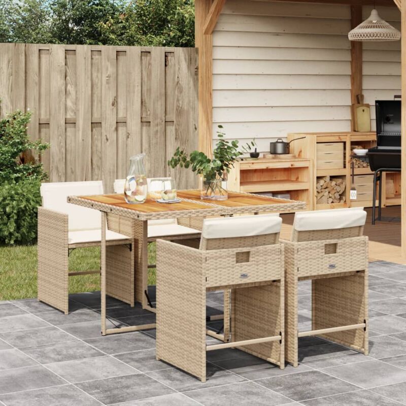 Ensemble à manger de jardin avec coussins 5pcs Beige poly rotin Vidaxl