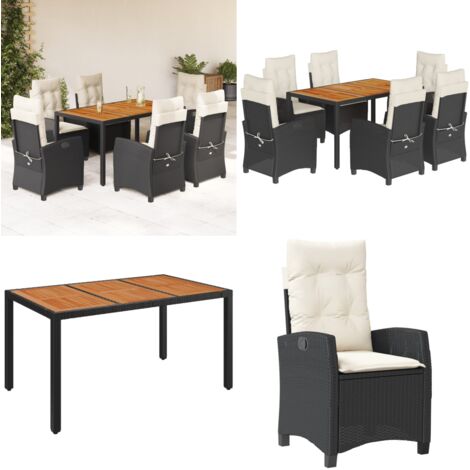 Ensemble à manger de jardin coussins 7pcs Noir Résine tressée - Chaise de jardin - Table de jardin
