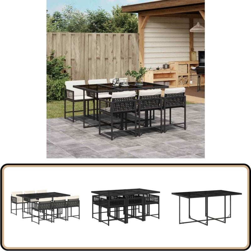 Ensemble à manger de jardin coussins 7pcs Noir Résine tressée - Salon De Jardin - Meuble De Jardin - Set De Table - Résine Tressée - Mobilier