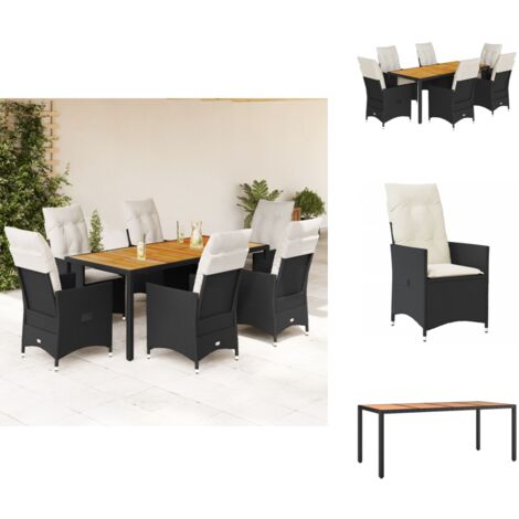 Ensemble à manger de jardin coussins 7pcs Noir Résine tressée - Salon De Jardin - Mobilier De Jardin - Set De Salon De Jardin - Chaises Pliantes - Table Basse