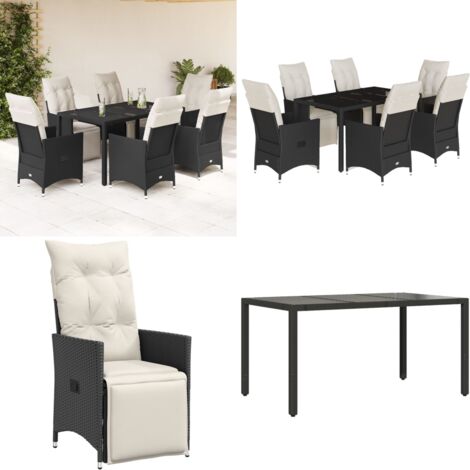 Ensemble à manger de jardin coussins 7pcs Noir Résine tressée - Salon De Jardin - Mobilier De Jardin - Set Salon De Jardin - Chaises Pliantes - Table Basse - Home & Living