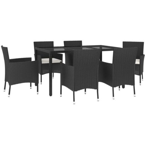 Ensemble à manger de jardin coussins 7pcs Noir Résine tressée vidaXL