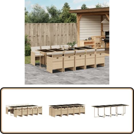 Ensemble à manger de jardin et coussins 11 pcs beige poly rotin - Salon De Jardin - Meuble De Jardin - Set De Jardin - Mobilier De Jardin - Table De Jardin