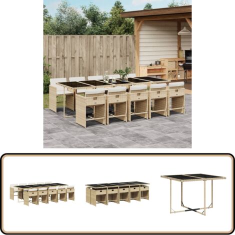 Ensemble à manger de jardin et coussins 11 pcs beige poly rotin - Salon De Jardin - Meuble De Jardin - Set De Salon De Jardin - Mobilier De Jardin - Table De Jardin