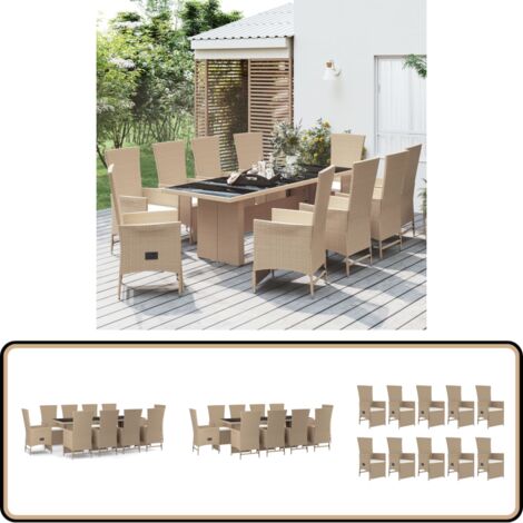 Ensemble à manger de jardin et coussins 11 pcs beige poly rotin - Salon De Jardin - Mobilier De Jardin - Set De Jardin - Table De Jardin - Chaises De Jardin Inclinables
