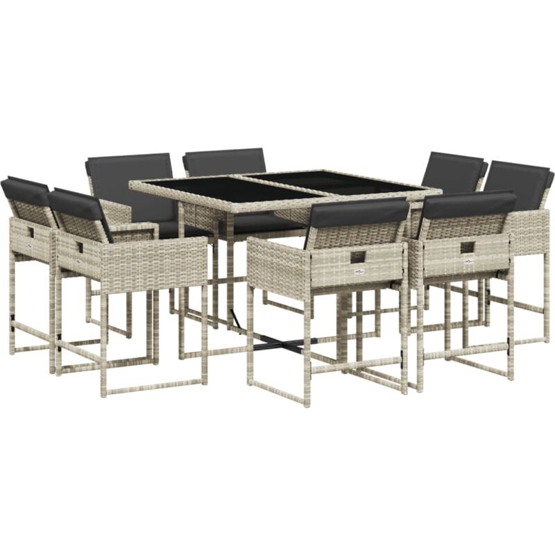 Vidaxl - Ensemble à manger de jardin et coussins 9 pcs gris clair rotin