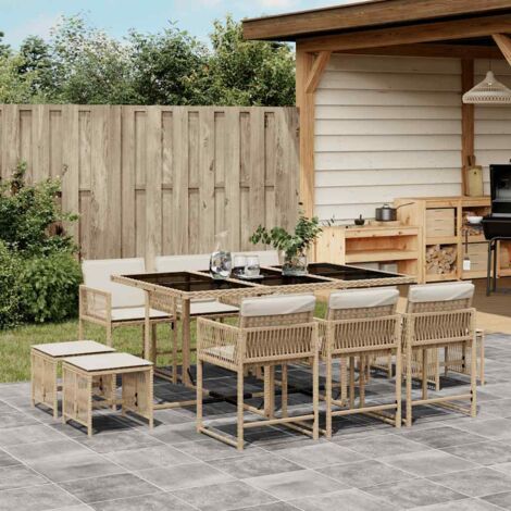 Ensemble à manger de jardin et coussins 11 pcs-Salon de jardin beige poly rotin 910608