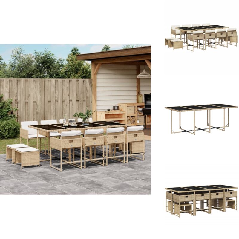 Ensemble à manger de jardin et coussins 13 pcs beige - Ensemble Salon De Jardin - Meuble De Jardin - Résine Tressée - Mobilier D'extérieur - Table De