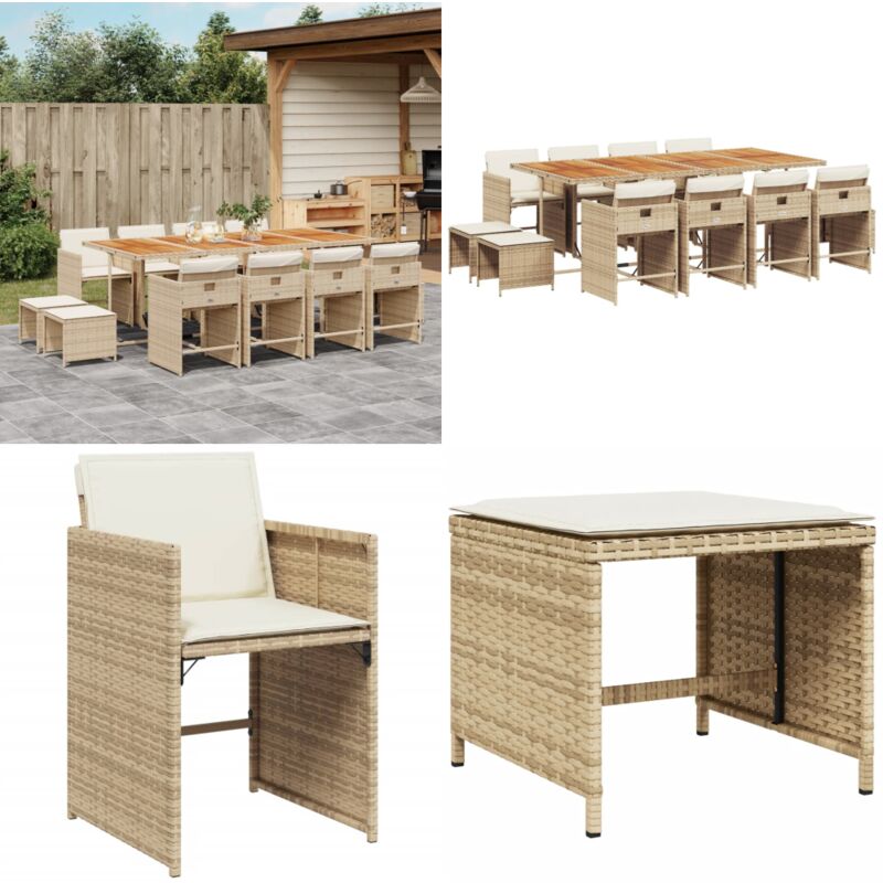 Ensemble à manger de jardin et coussins 13 pcs beige - Ensemble Salon De Jardin - Meuble Extérieur - Jardin - Terrasse - Dîner En Plein Air - Home &