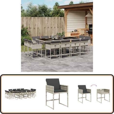 Ensemble à manger de jardin et coussins 13 pcs gris clair rotin - Salon De Jardin - Meuble De Jardin - Set De Salon De Jardin - Mobilier De Jardin - Table De Jardin