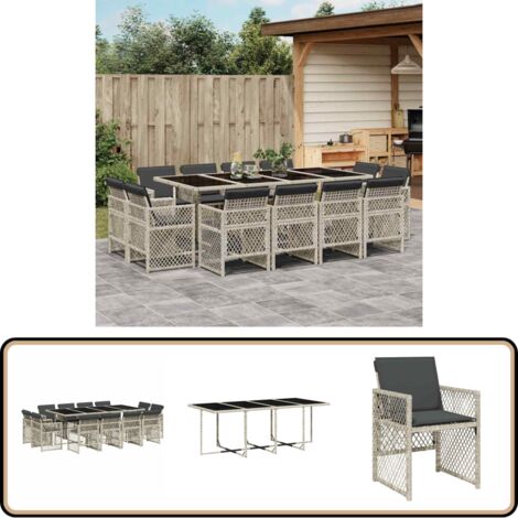 Ensemble à manger de jardin et coussins 13 pcs gris clair rotin - Salon De Jardin - Meuble De Jardin - Set De Salon De Jardin - Table De Jardin - Chaises De Jardin