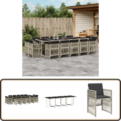 Ensemble à manger de jardin et coussins 15 pcs gris clair rotin - Salon De Jardin - Meuble De Jardin - Set De Salon De Jardin - Mobilier De Jardin - Table De Jardin