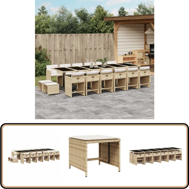 Ensemble à manger de jardin et coussins 17 pcs beige - Ensemble Salon De Jardin - Meuble Extérieur - Jardin - Patio - Terrace
