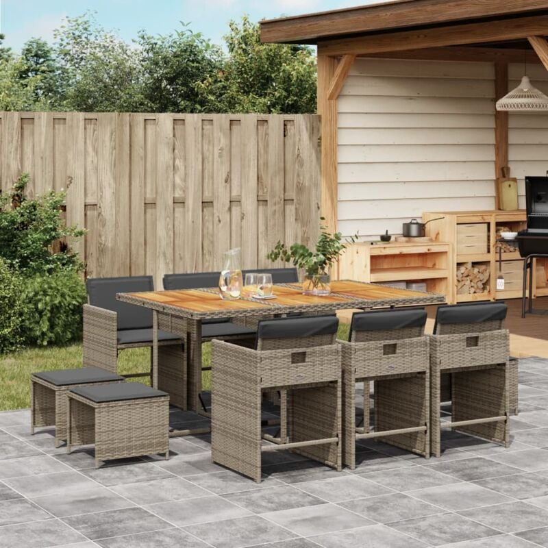 Ensemble à manger de jardin 11pcs avec coussins gris poly rotin - Vidaxl